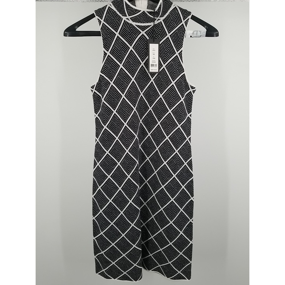 Romeo & Juliet Couture Black White Geometric Knit Sweater Dress Small RJ36405
